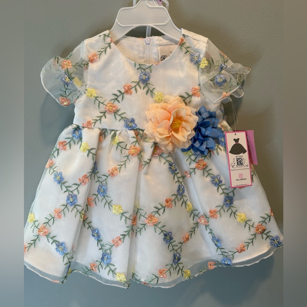 Rare Editions Baby Girl Floral Embroidered Dress 2 Piece Set 6-9 months NWT